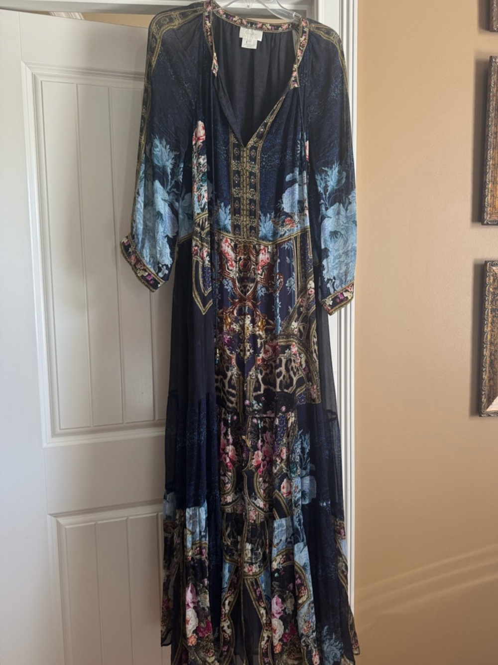 Camilla Bohemian Silk Navy Floral Maxi Dress